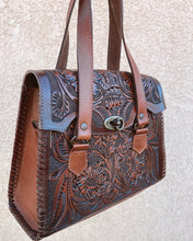 Load image into Gallery viewer, Jade Black Hand Tooled Hand Bag w/ Straps
