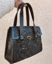 Load image into Gallery viewer, Jade Black Hand Tooled Hand Bag w/ Straps

